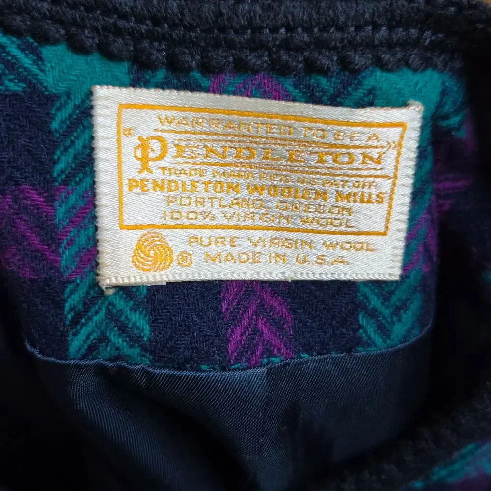 Vintage 90s Pendleton 100% Pure Wool Collarless Plaid Blazer Size 6